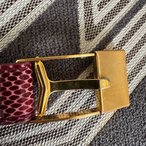 DKNY Red Black Leather Snakeskin Belt Size L - Picture 9 of 12